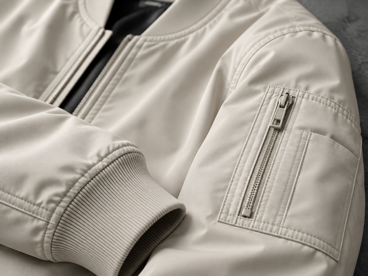 Brienor jacket stitch and zipper detail